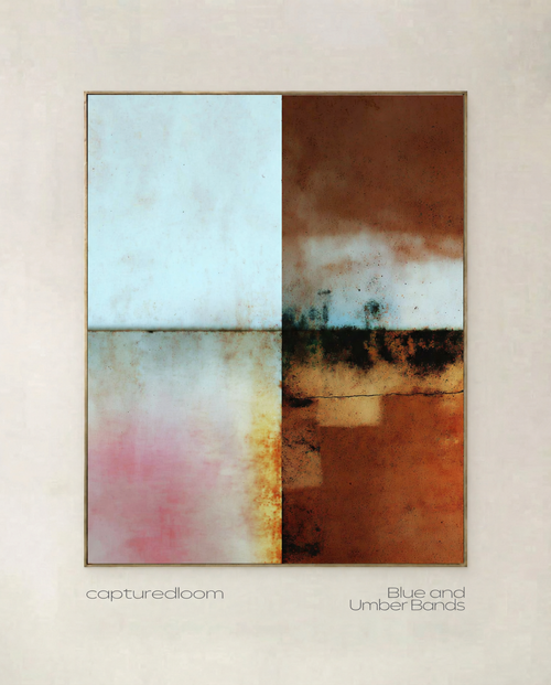 Blue and Umber Bands abstract artwork in pale blue, rust and blush