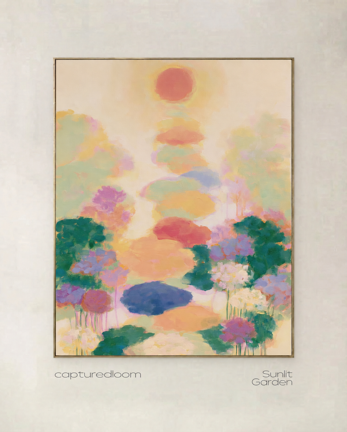 Sunlit Garden — art print of a sunlit garden in warm yellows and greens