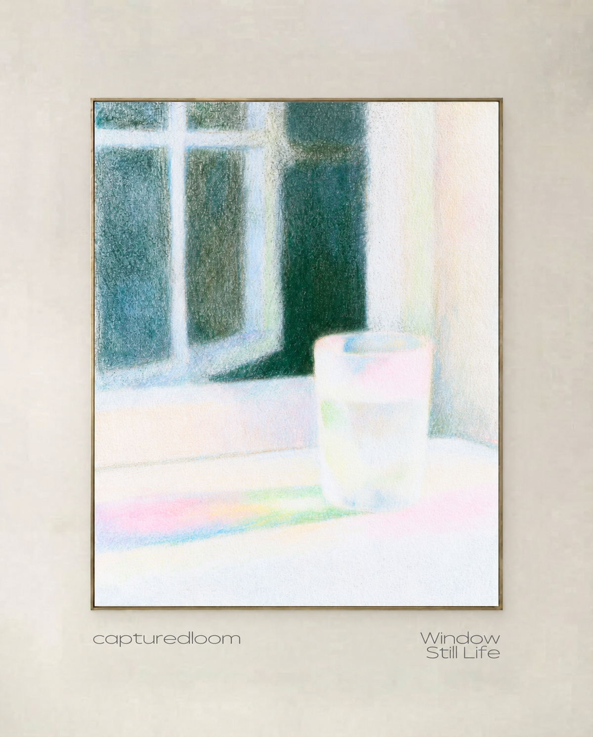Window Still Life artwork with a glass beside a sunlit window